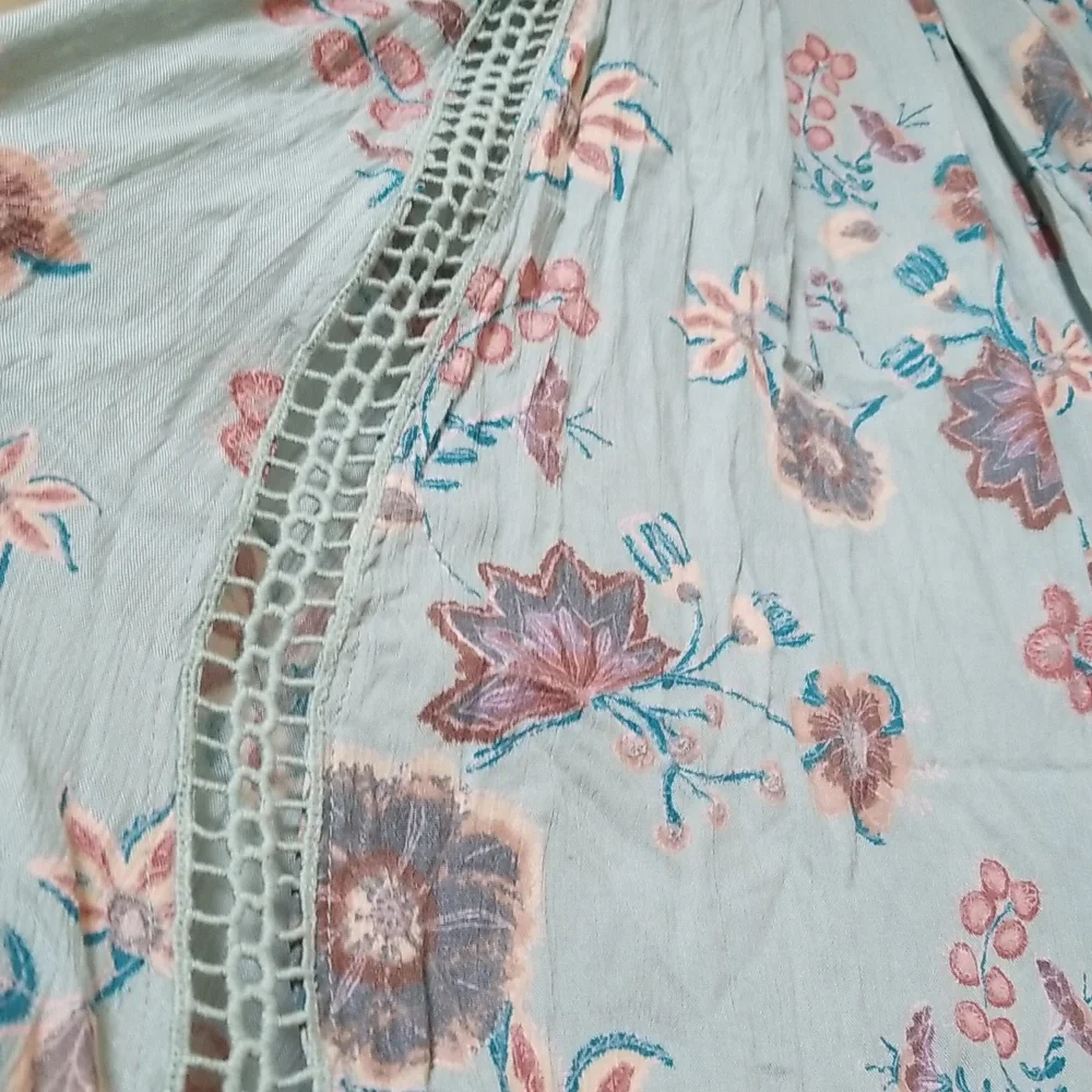 Free People Just The Two Of Us Printed Floral Lace Inset Tunic Dress, S